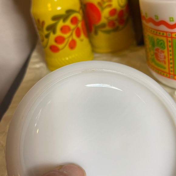 1970´s Avon Patchwork Print Milk Glass Candle Holder/Trinket Dish Soup Mug - Picture 9 of 11